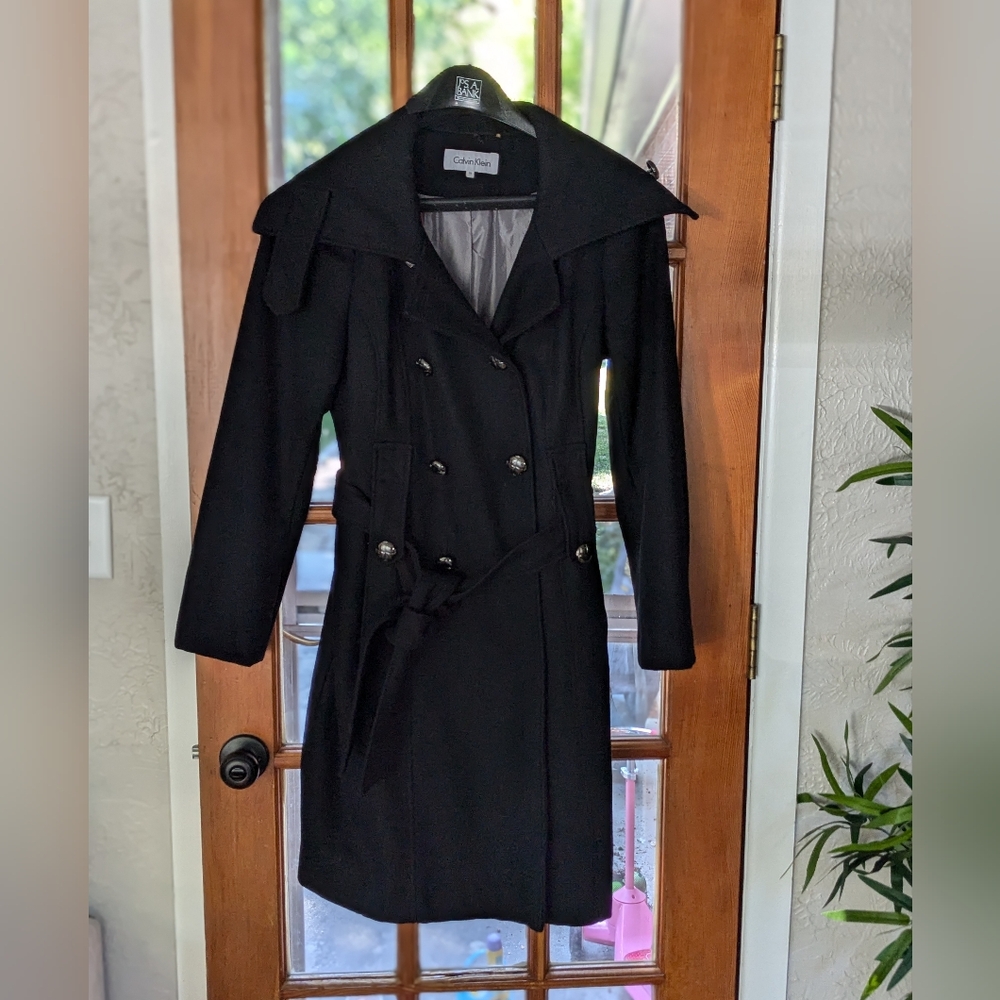 Classic Calvin Klein Black Wool Blend Coat